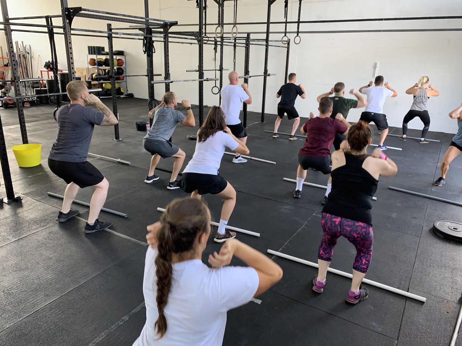 A friendly class warming up together at ORE CrossFit in Telford